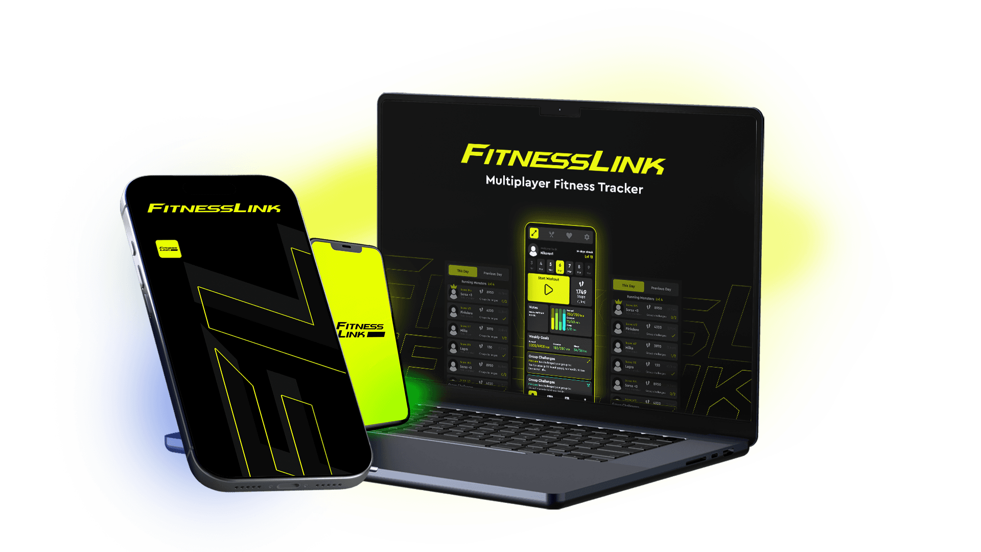 FitnessLink mobile fitness tracking app with step counting, competitions, and social features