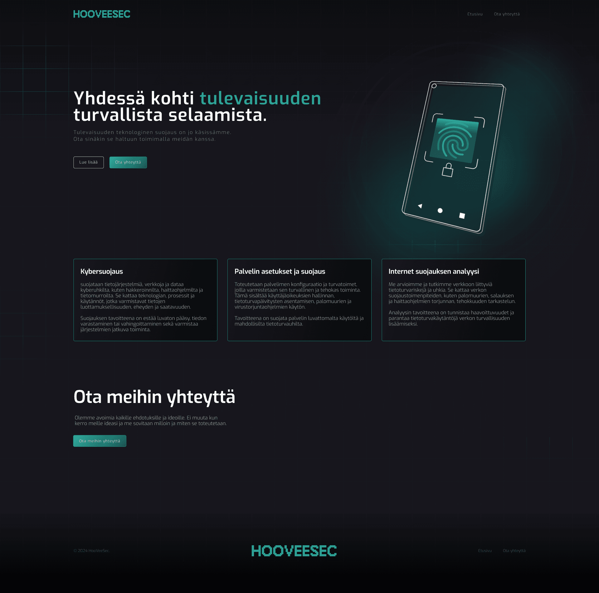 HooVeeSec cybersecurity landing page prototype
